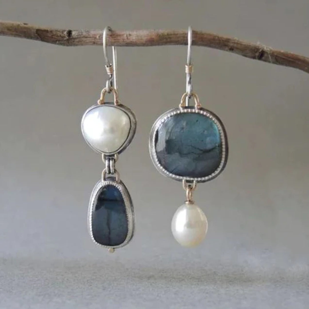 Claire - Classic Blue Stone and Pearl Earrings