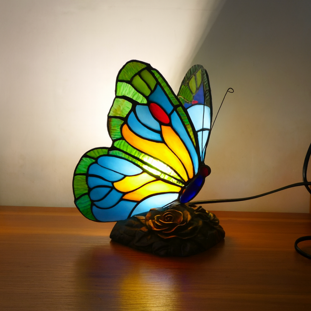 Artistic Blue Butterfly Glass Lamp