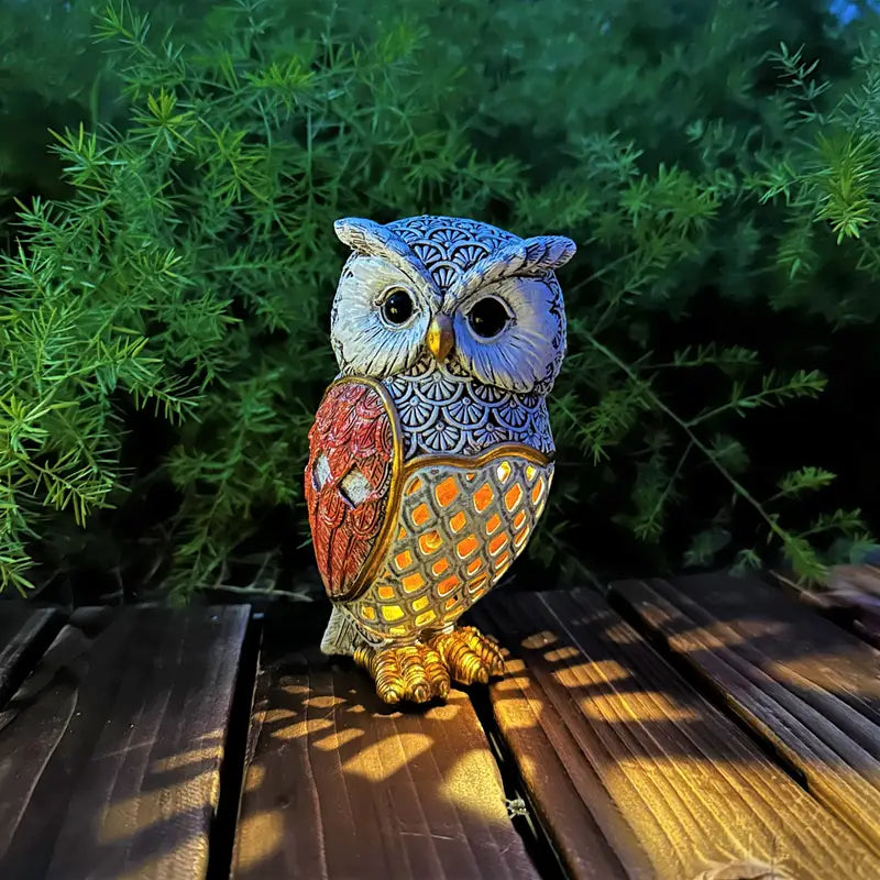 Solar-Operated Owl Resin Light