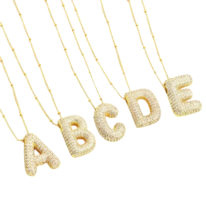 Aisha - Gold Initial Necklace with Bubble Letter Design