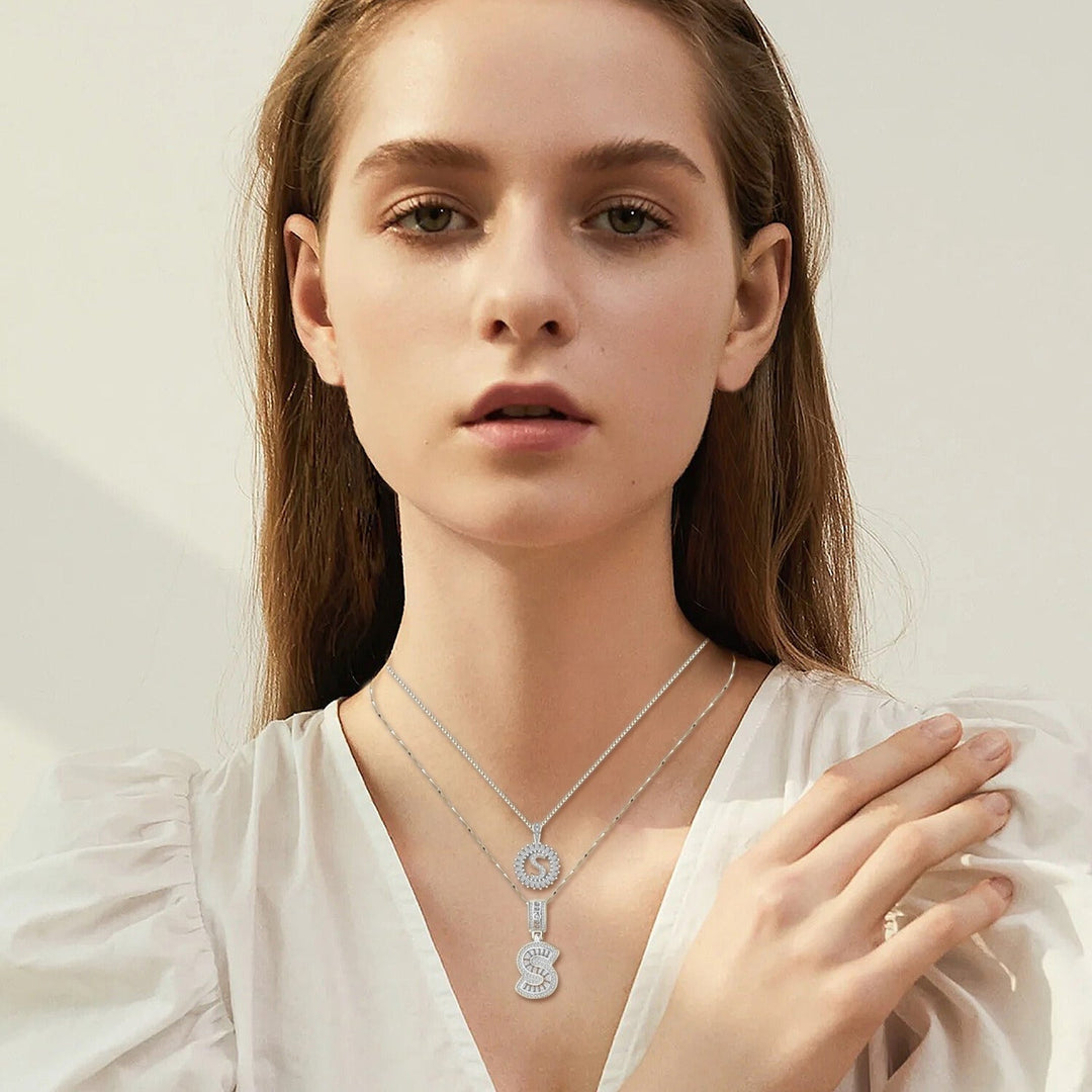 Moissanite letter initial necklace set | White Gold