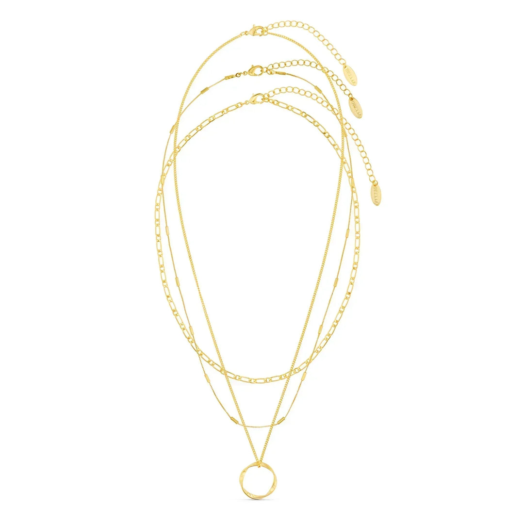 Bella - Gold Three-Row Open Circle Necklace