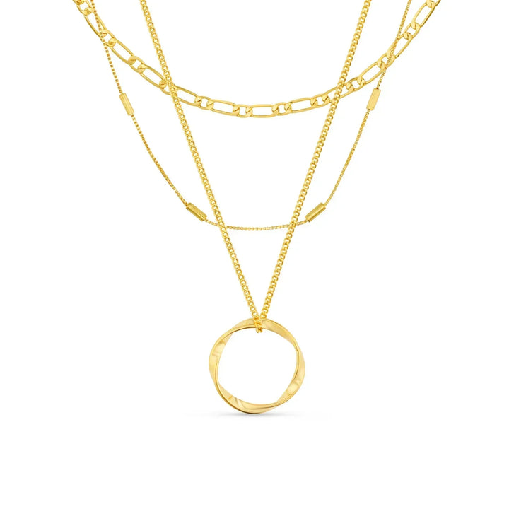 Bella - Gold Three-Row Open Circle Necklace