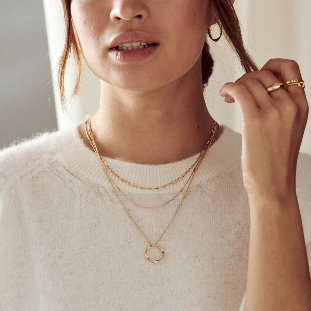 Bella - Gold Three-Row Open Circle Necklace