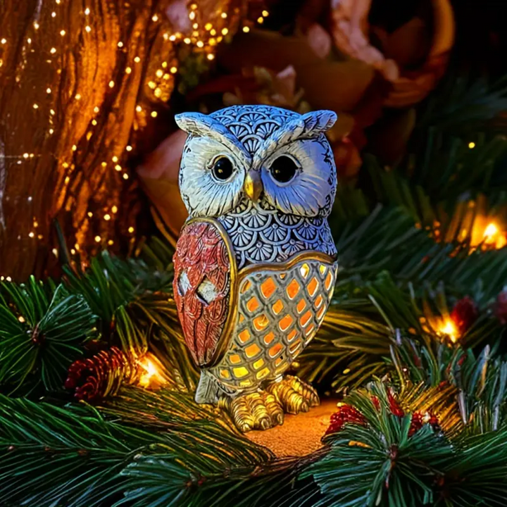 Solar-Operated Owl Resin Light