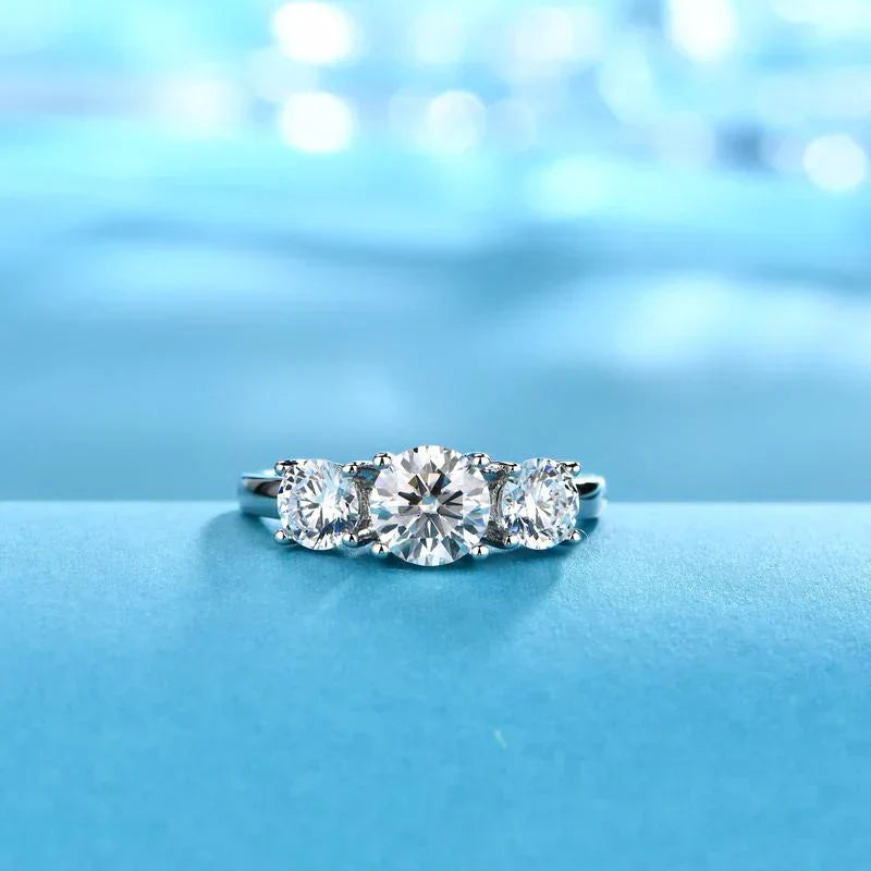 Clare - Triple Stone Ring in White Gold