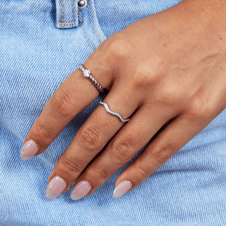 Zenya - Silver Wave Ring with Crystal Accents